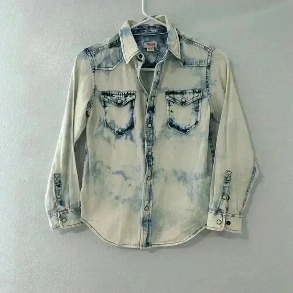 Mossimo Size 8-10 Light Blue Acid Wash Denim Shirt Long Sleeve Button Up Western - Picture 5 of 5